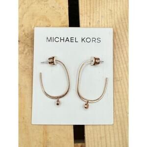Michael Kors Rose Gold-Tone Stainless Hoop Earrings wCubic Zirconia
